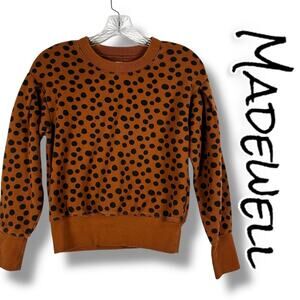 Madewell Pleat Sleeve Sweatshirt Top Leopard Dot Brown Black Cozy Womens Sz XXS